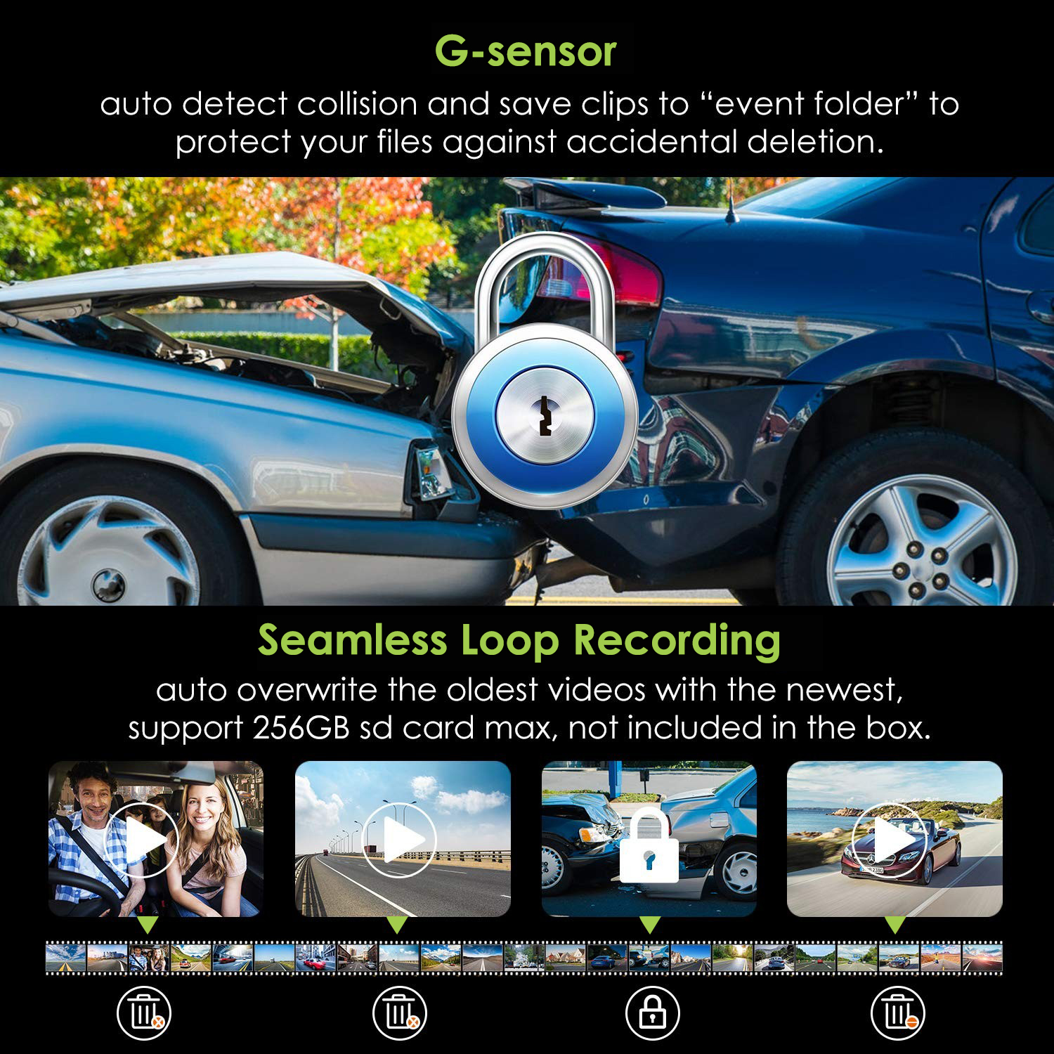 G sensora triecienaizsardzības kamera automašīnā