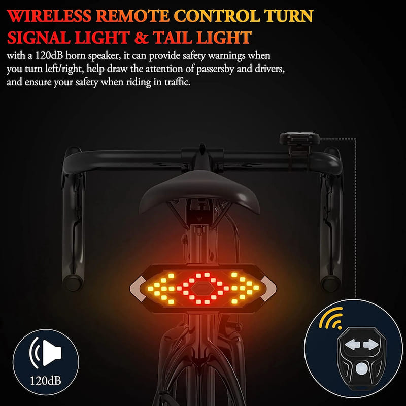 velosipēda aizmugurējais apgaismojums ar pagrieziena rādītājiem velosipēda aizmugurējam lukturim, bezvadu ar kontrolieri