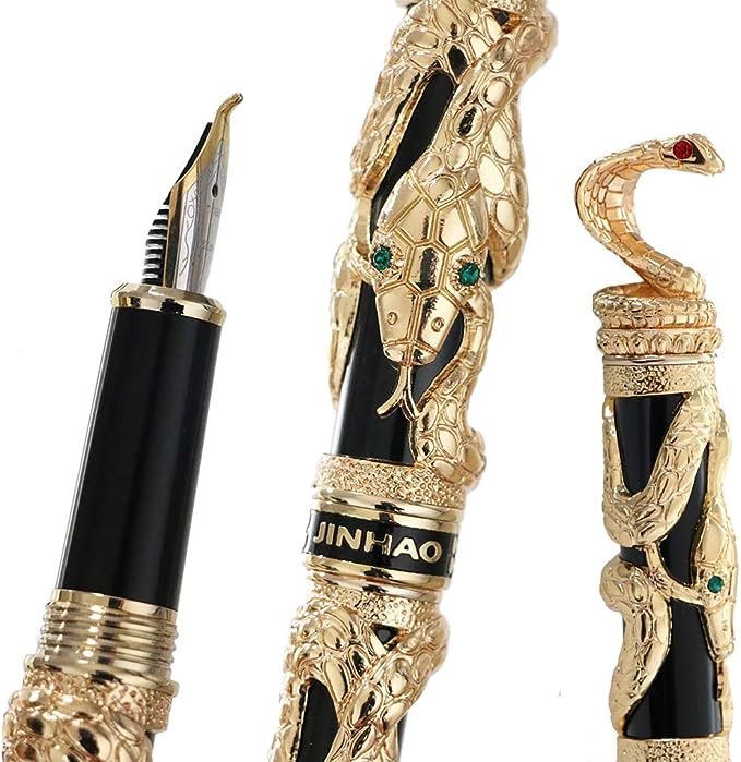 zelta pildspalva, kas dekorēta ar čūskas kobras tintes pildspalvu