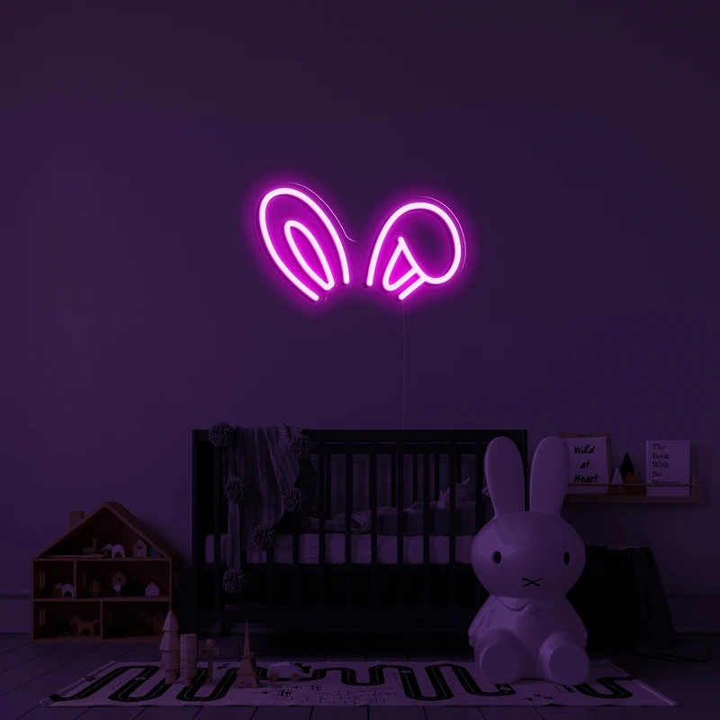 3D kvēlojošs neona logotips uz sienas - zaķa ausis