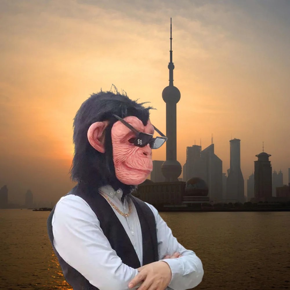 Šimpanzes mērkaķa sejas galvas maska silikona lateksa