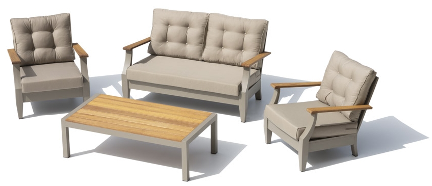 Terases sēdvietas greznā modernā dārzā - dīvāns ar atzveltnes krēsliem 4 personām + galds