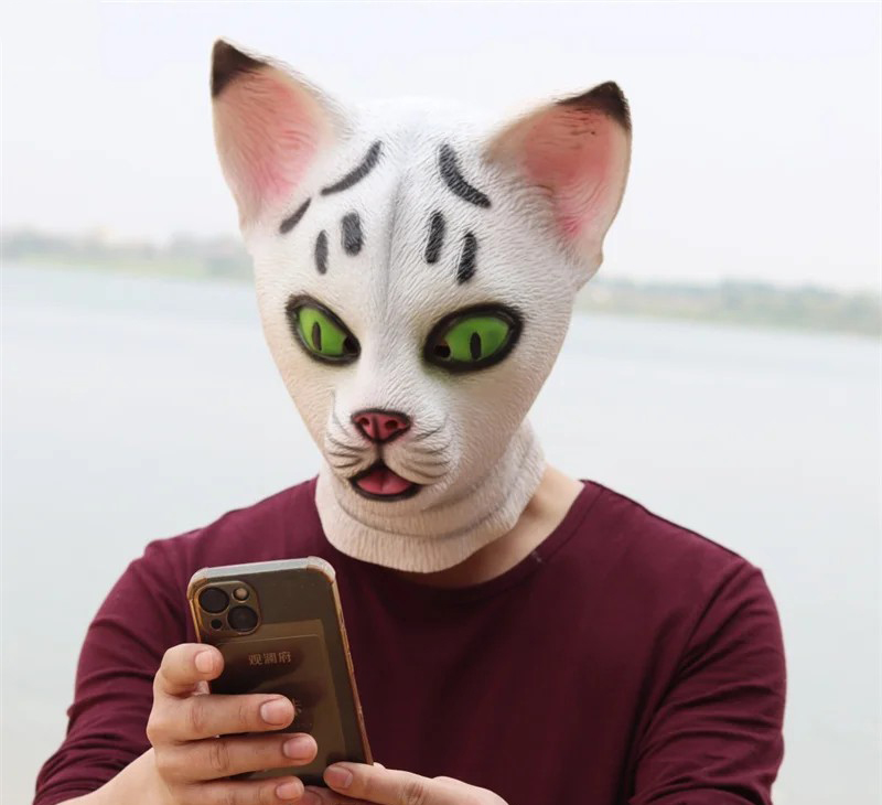 kaķu maska ​​sejas galva silikona latekss