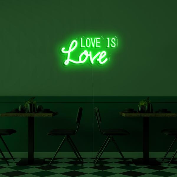 3D neona LED logo uz sienas - Love is Love ar izmēriem 50 cm