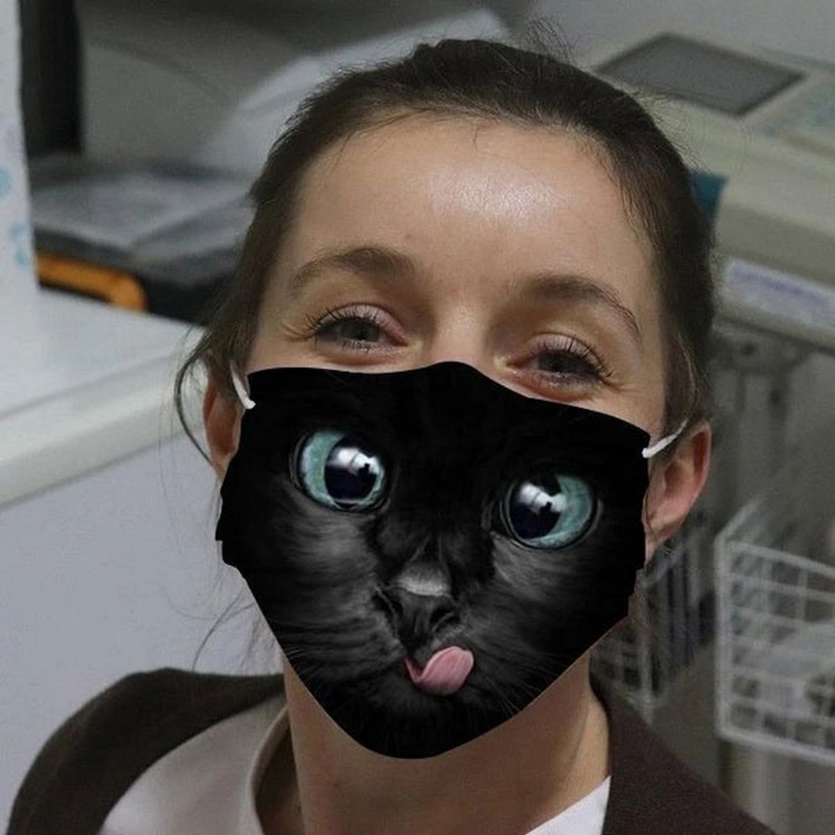 kaķu sejas maska melna