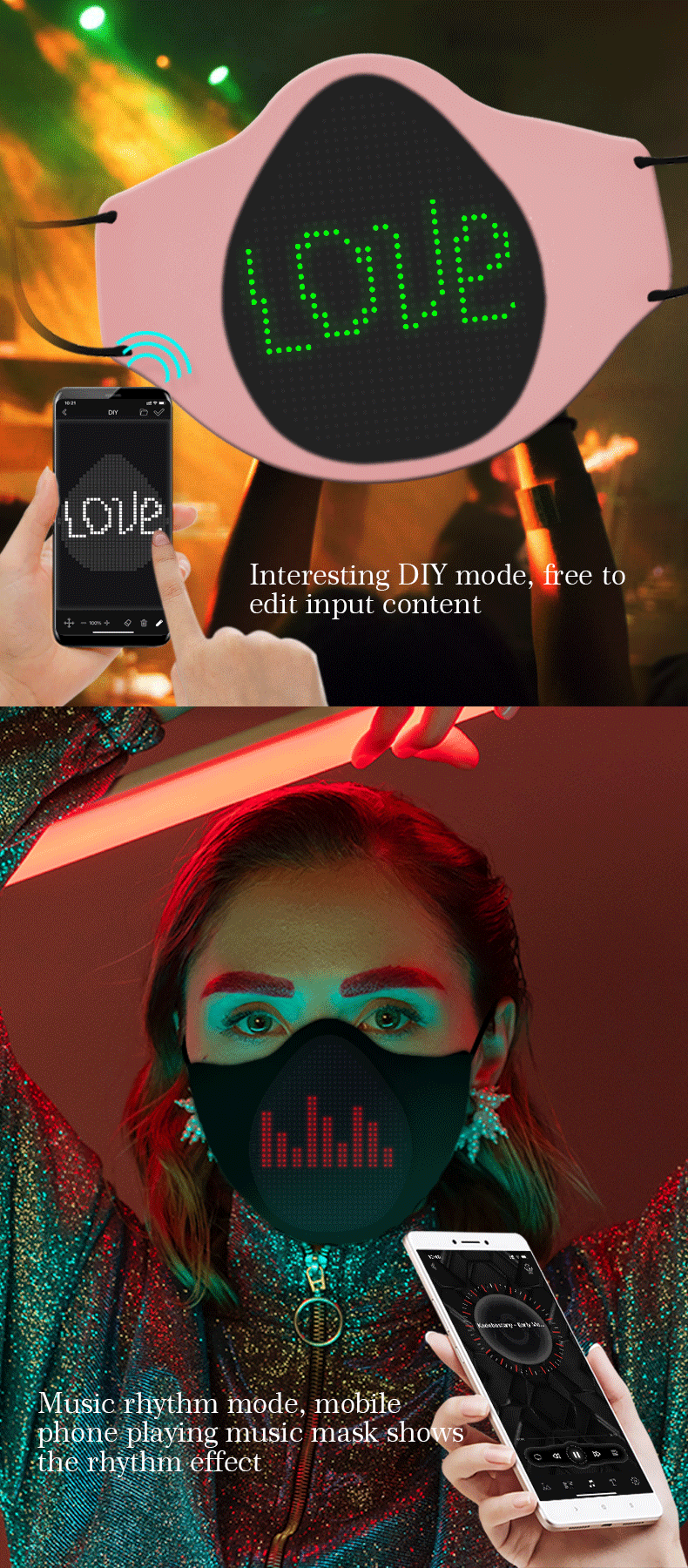 vieda LED kvēlojoša sejas maska ar displeju