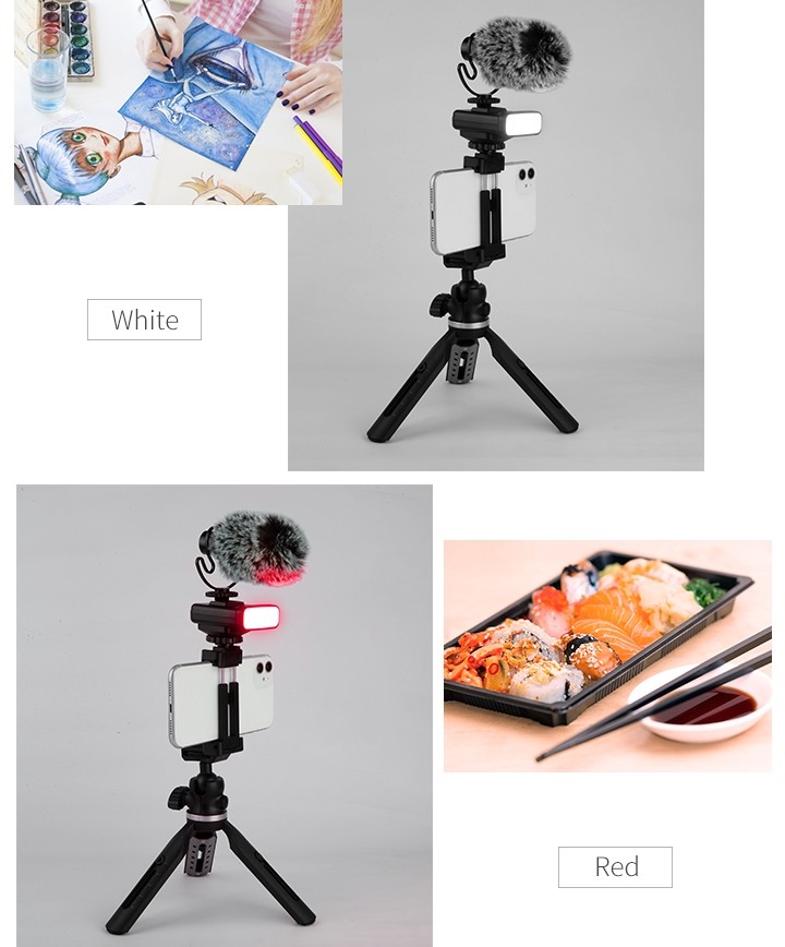 statīvs mobilajam telefonam (selfiju turētājs) + mikrofons un gaisma
