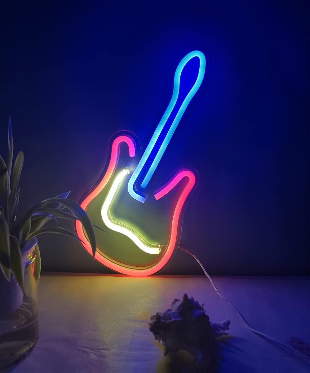 kvēlojoša ģitāra pie sienas - led neona