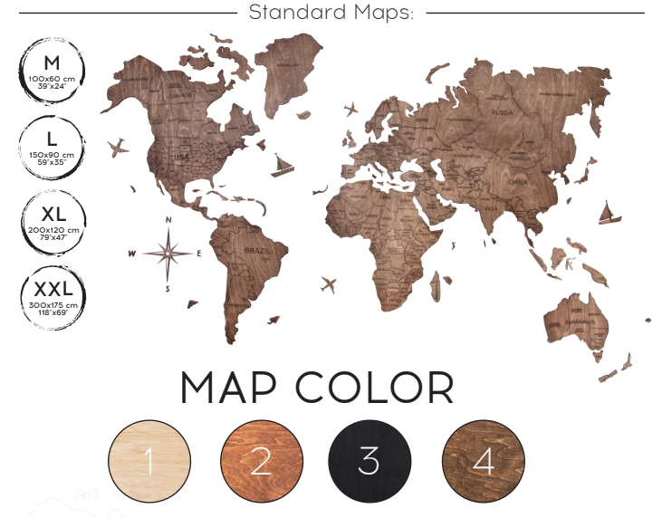 Koka pasaules kartes krāsa no ozola