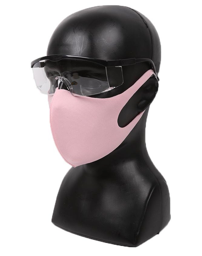 rozā elastīga sejas maska ar brillēm