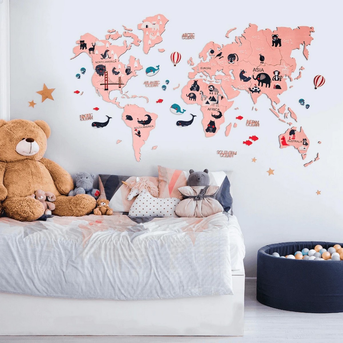pasaules karte bērniem - rozā