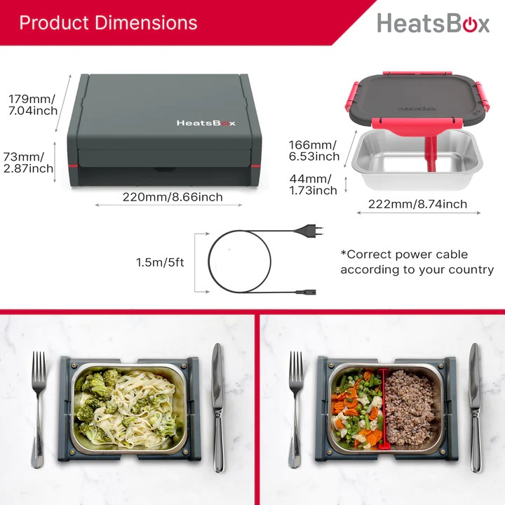 pusdienu kastīte elektriski uzsildāmam ēdienam heatsbox pro