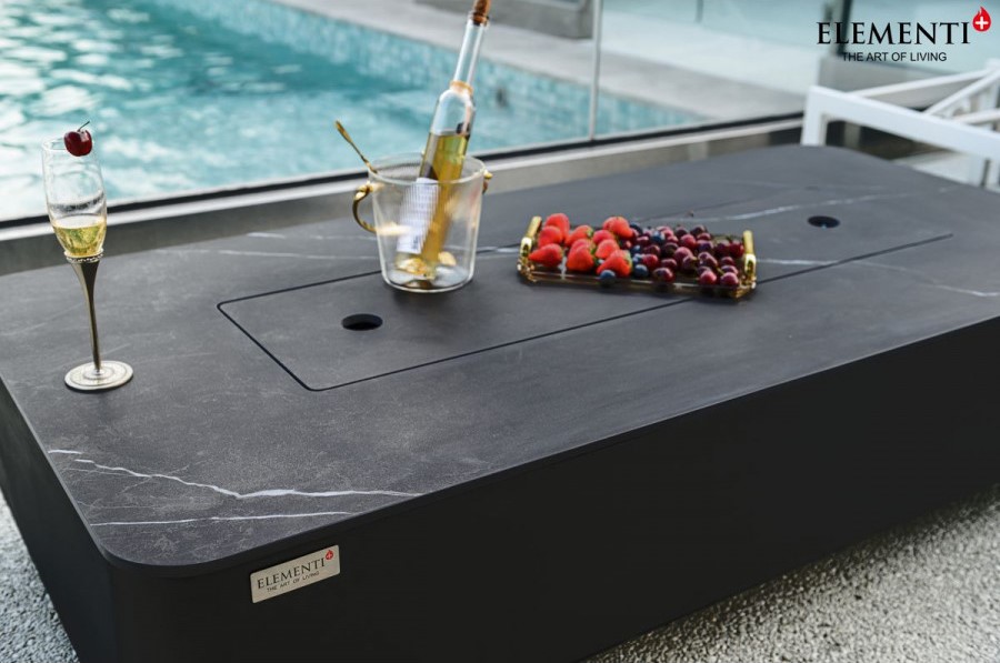 dārza galds ar gāzes kamīnu melns marmora betons