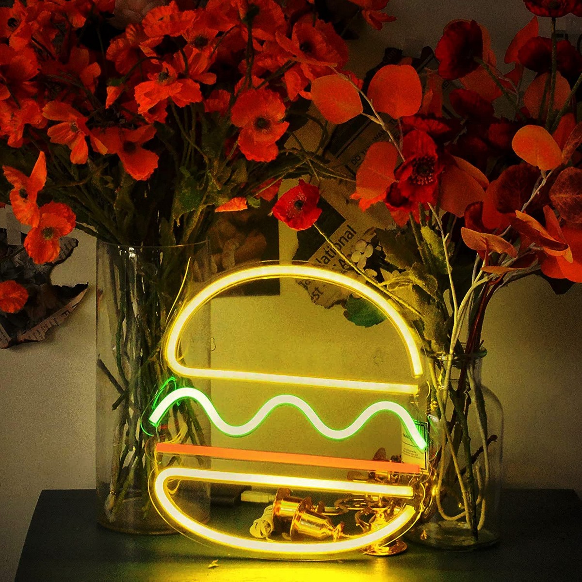 gaismas logo neona restorāna led dēlis - burgeru hamburgers