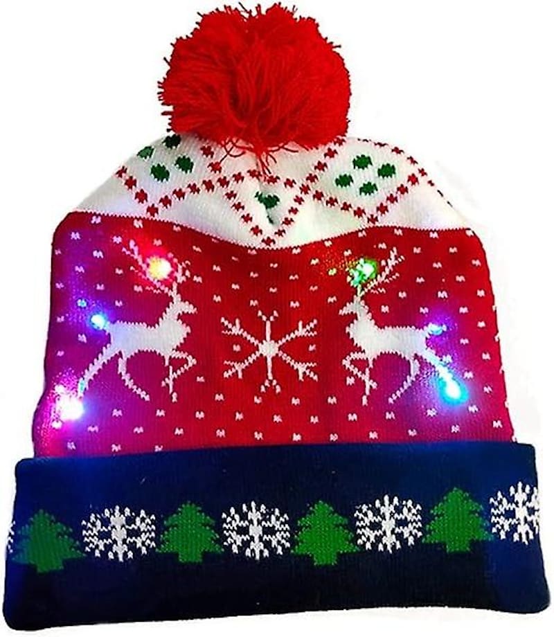 Ziemas cepure ar pom-pom, izgaismoti Ziemassvētki ar LED spuldzēm - ZIEMASSVĒTKU BRIEDIS